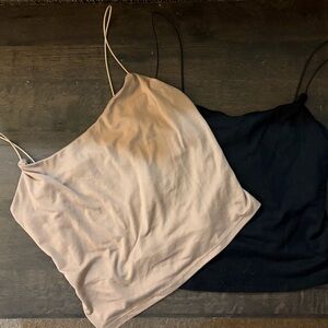 x2 Gaze Women's Cropped Spaghetti Strap Camisole Set (Beige & Black)